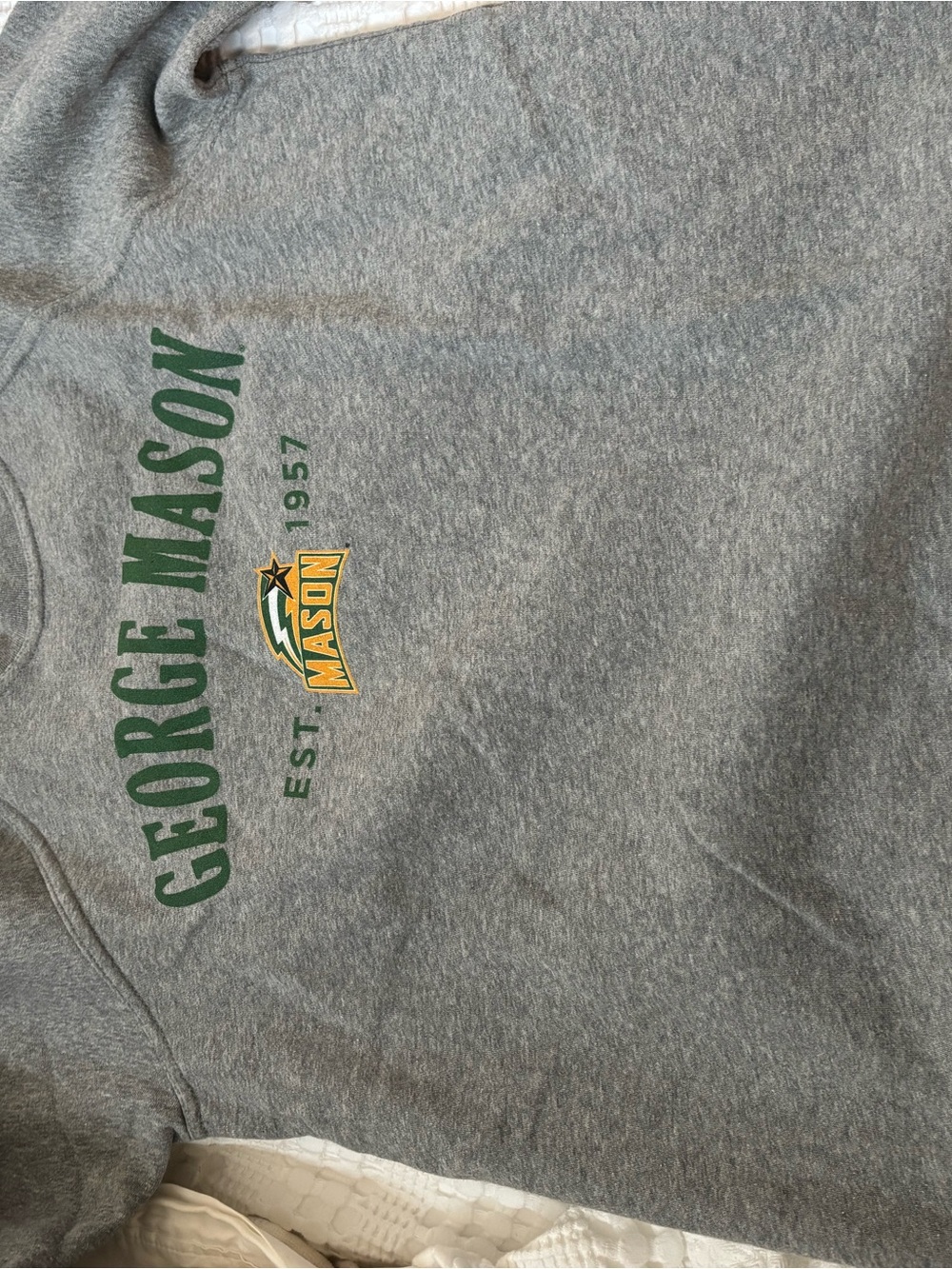 League Gray George Mason Pullover Sweatshirt with Green and Yellow Logo